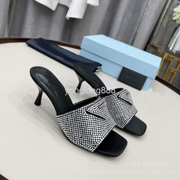 slippers women's shoes summer full water diamond round head high-heeled slippers drill heel mesh open toe triangle label cool for, Black
slippers women's shoes summer full water diamond round head high-heeled slippers drill heel mesh open toe triangle label cool for, Black