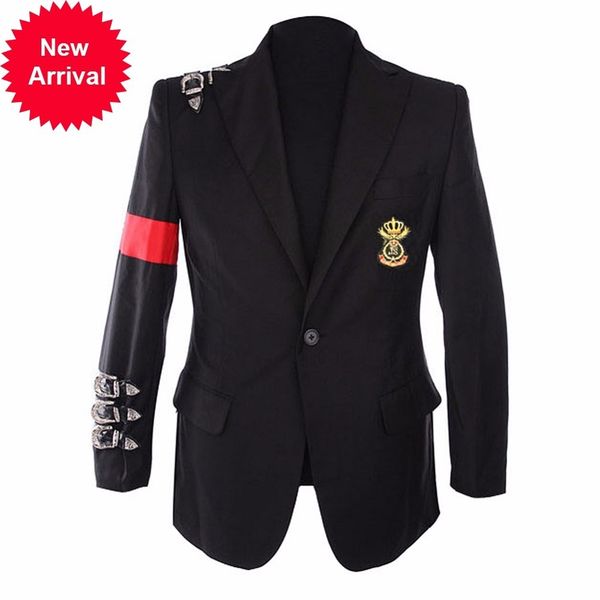rare casual classic mj michael jackson bad jacket informal buckle badge suit blazer for fans imitator gift, White;black
rare casual classic mj michael jackson bad jacket informal buckle badge suit blazer for fans imitator gift, White;black