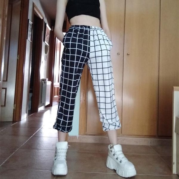 women's patchwork check jogging pants contrast color high waist elastic sweatpants women's summer casual fashion ladies sweatpan, Black;white
women's patchwork check jogging pants contrast color high waist elastic sweatpants women's summer casual fashion ladies sweatpan, Black;white