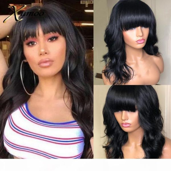 xumoo remy brazilian hair wigs black color body wave human hair wigs with bangs none lace for black women, Black;brown
xumoo remy brazilian hair wigs black color body wave human hair wigs with bangs none lace for black women, Black;brown