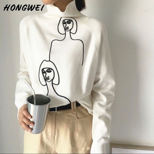 autumn kintting sweater turtleneck funny character printed vintage streetwear jumper korean female vintage harajuku pullover y200720, White;black
autumn kintting sweater turtleneck funny character printed vintage streetwear jumper korean female vintage harajuku pullover y200720, White;black
