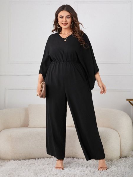 plus dolman sleeve keyhole back jumpsuit t4sx#, Black 
plus dolman sleeve keyhole back jumpsuit t4sx#, Black