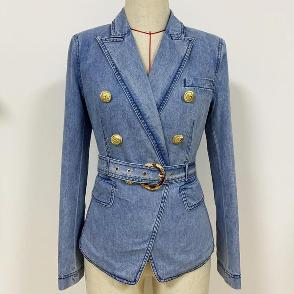 england styles 2020 classic double breasted design woman denim jackets elegant shawl collar slim with belt coats ladies1, Black;brown
england styles 2020 classic double breasted design woman denim jackets elegant shawl collar slim with belt coats ladies1, Black;brown
