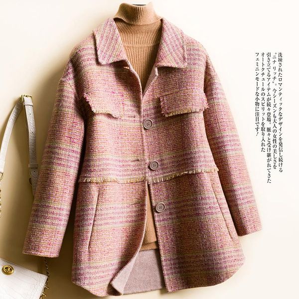 women's wool & blends autumn and winter 2021 lattice grain high-end small fragrant wind double-sided cashmere coat women short, Black
women's wool & blends autumn and winter 2021 lattice grain high-end small fragrant wind double-sided cashmere coat women short, Black