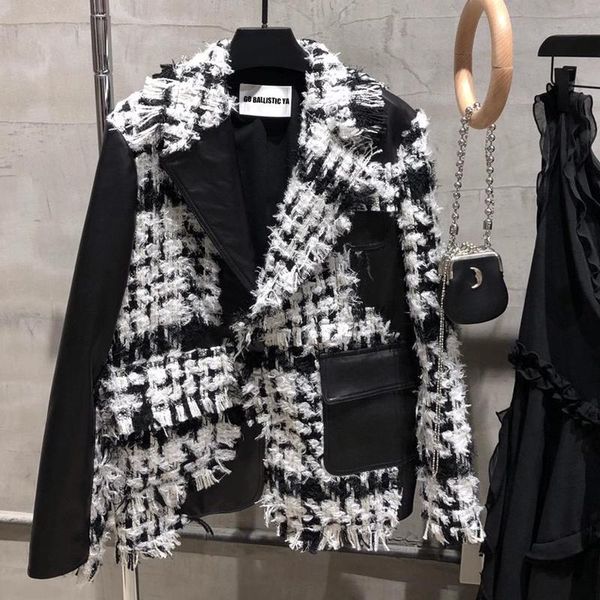 women's leather & faux genuine jacket ladies women real lambskin splicated with tweed, Black
women's leather & faux genuine jacket ladies women real lambskin splicated with tweed, Black