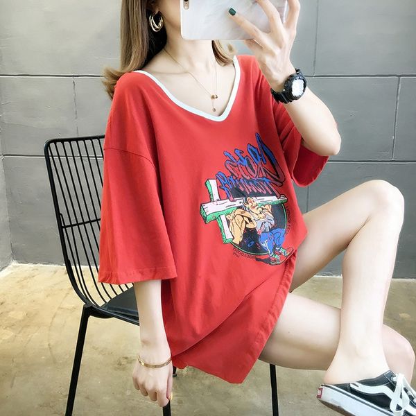 medium length red short sleeve t-shirt for women coat t-shirt fat mm summer new korean loose large personalized open back half sleeve to, White
medium length red short sleeve t-shirt for women coat t-shirt fat mm summer new korean loose large personalized open back half sleeve to, White