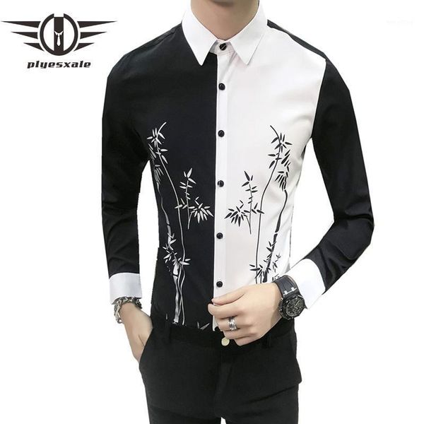 black white long sleeve patchwork shirt men fashion bamboo pattern printed shirt for men camisa social masculina prom shirts s651, White;black
black white long sleeve patchwork shirt men fashion bamboo pattern printed shirt for men camisa social masculina prom shirts s651, White;black