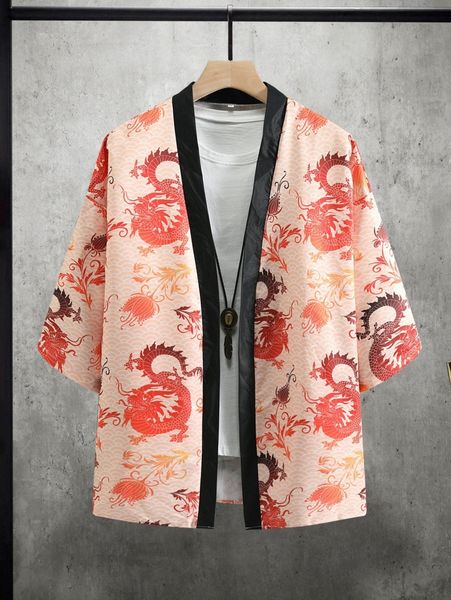 men random chinese dragon print drop shoulder kimono without tee l87h#, White;black
men random chinese dragon print drop shoulder kimono without tee l87h#, White;black