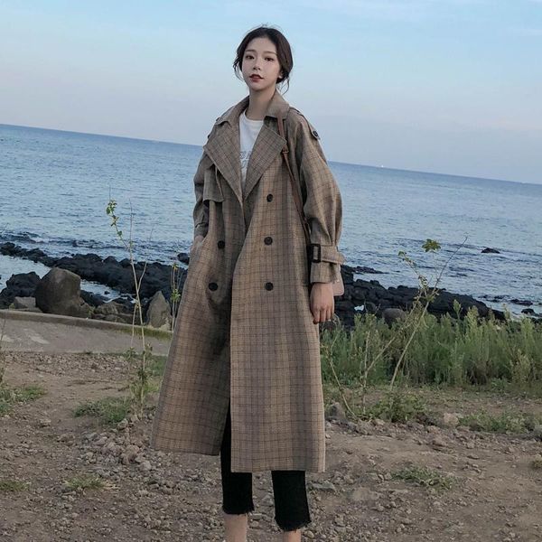 korean style ladies trench coat plaid long double breasted belted oversize loose women duster coat outerwear with storm flaps, Tan;black
korean style ladies trench coat plaid long double breasted belted oversize loose women duster coat outerwear with storm flaps, Tan;black