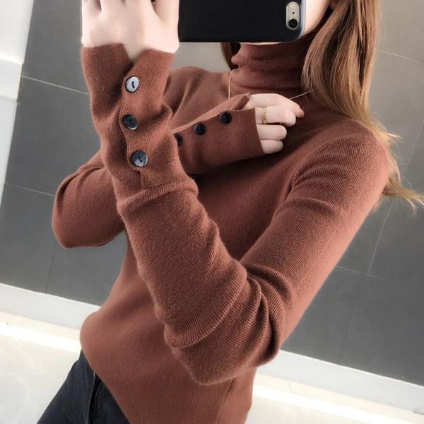 button long sleeve pile heap turtleneck women sweater slim knitted high elastic 2021 fall winter fashion sweater women pullovers, White;black
button long sleeve pile heap turtleneck women sweater slim knitted high elastic 2021 fall winter fashion sweater women pullovers, White;black