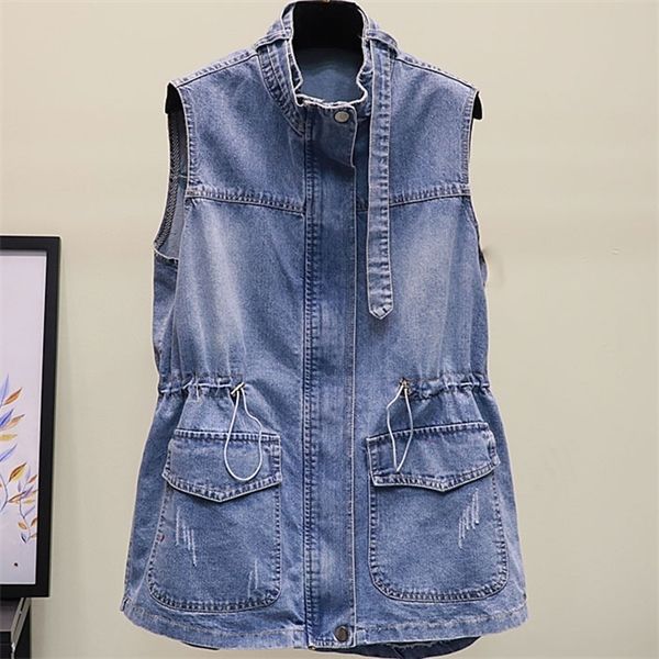 summer adjustable waist vintage jeans vest women sleeveless jacket zipper pocket long denim coat plus size female outwear k60804 1023, Black;white
summer adjustable waist vintage jeans vest women sleeveless jacket zipper pocket long denim coat plus size female outwear k60804 1023, Black;white
