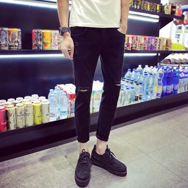 personalized knee hole ankle-length pants men's korean version of solid color slim pencil pants men's street casual sports jeans1, Blue
personalized knee hole ankle-length pants men's korean version of solid color slim pencil pants men's street casual sports jeans1, Blue