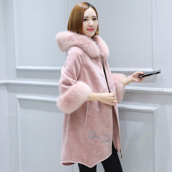 100% women genuine wool fur collar hooded female jacket korean women's jackets sheep shearing coat vetement femmezjt575, Black
100% women genuine wool fur collar hooded female jacket korean women's jackets sheep shearing coat vetement femmezjt575, Black
