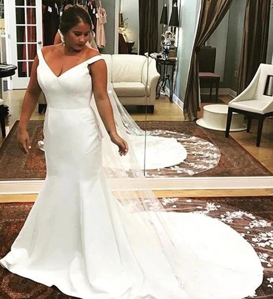 custom made off shoulder mermaid wedding dresses sweep train backless satin plus size bridal gowns vestidos de novia, White
custom made off shoulder mermaid wedding dresses sweep train backless satin plus size bridal gowns vestidos de novia, White