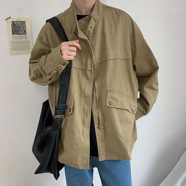 men's jackets autumn cotton tooling jacket men's fashion solid color stand collar casual men streetwear loose hip hop bomber men1, Black;brown
men's jackets autumn cotton tooling jacket men's fashion solid color stand collar casual men streetwear loose hip hop bomber men1, Black;brown