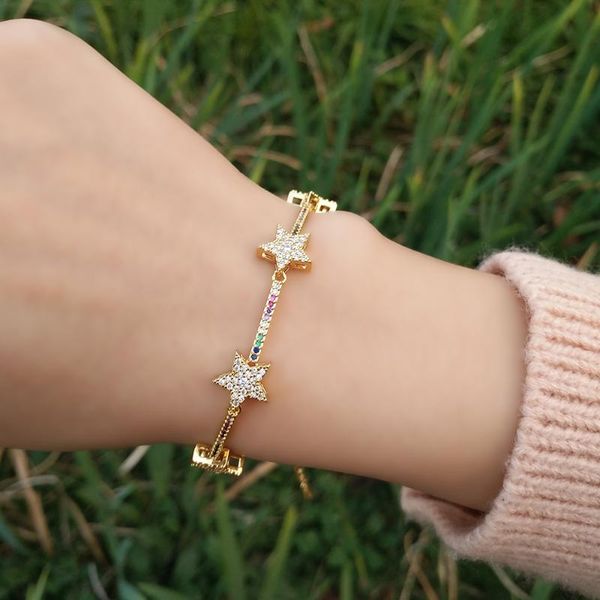 link, chain rainbow star bracelet femme simple gold filled cubic zirconia geometric stas jewelry for women girls gift, Black
link, chain rainbow star bracelet femme simple gold filled cubic zirconia geometric stas jewelry for women girls gift, Black