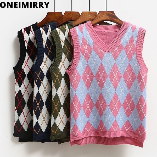 oneimirry women argyle sweater vest fashion knitted girl tank v neck sleeveless loose rhombus vest vintage 90s clothes y201128, Black;white
oneimirry women argyle sweater vest fashion knitted girl tank v neck sleeveless loose rhombus vest vintage 90s clothes y201128, Black;white