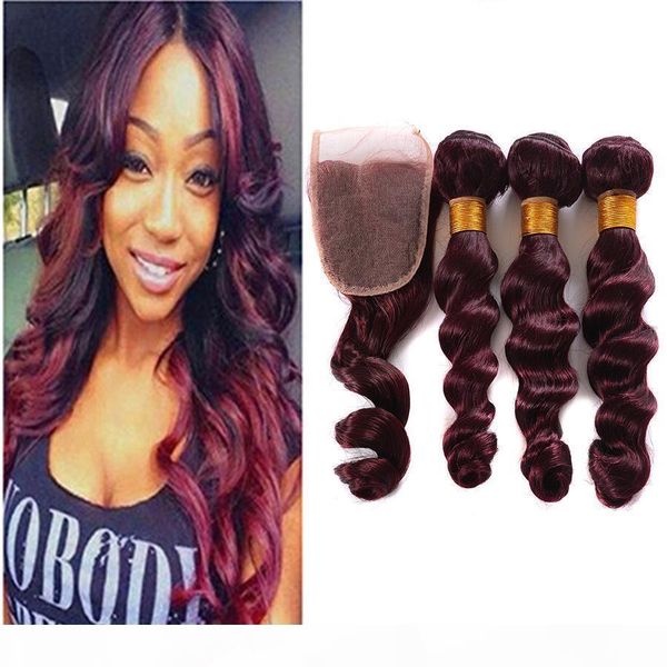 99j brazilia human hair bundles with 4*4 lace closure 4pcs lot burgundy loose wave hair with closure wine red hair bundles with closures, Black;brown
99j brazilia human hair bundles with 4*4 lace closure 4pcs lot burgundy loose wave hair with closure wine red hair bundles with closures, Black;brown