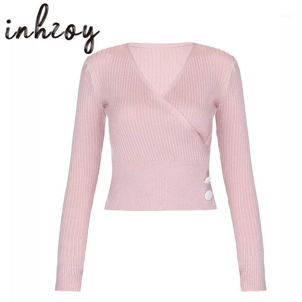 autumn ladies cross v-neck button solid color short pullovers women sweaters slim fit long sleeve ribbed knitted jumpers1, White;black 
autumn ladies cross v-neck button solid color short pullovers women sweaters slim fit long sleeve ribbed knitted jumpers1, White;black