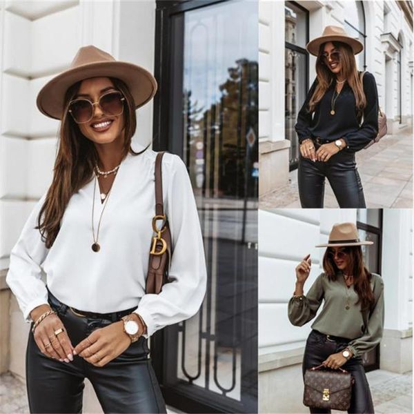 women long sleeves blouses new v-neck casual loose shirts simple style solid color office lady wear female blouse 2020, White
women long sleeves blouses new v-neck casual loose shirts simple style solid color office lady wear female blouse 2020, White
