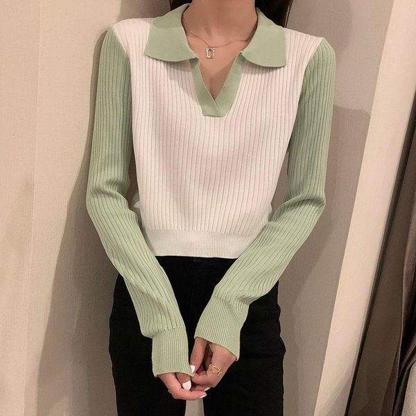 women's sweaters crop spring autumn sweater clothing turn-down collar long sleeve korean clothes knitted pullovers, White;black
women's sweaters crop spring autumn sweater clothing turn-down collar long sleeve korean clothes knitted pullovers, White;black