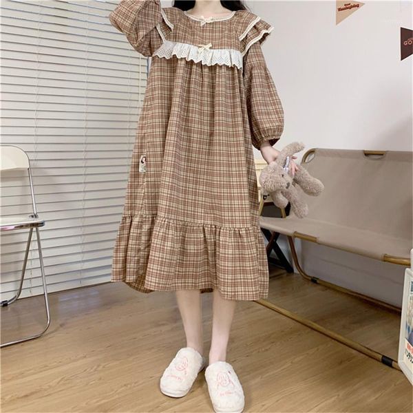 spring chic checkered nightdress women plaid nightgown lace ruffles retro sleepdress loose casual lady long sleeping dress l1591, Black;red
spring chic checkered nightdress women plaid nightgown lace ruffles retro sleepdress loose casual lady long sleeping dress l1591, Black;red