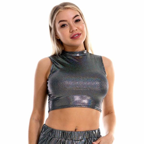 shiny holographic metallic tank vest slim turtleneck sleeveless crop women cropped for rave club dance, White
shiny holographic metallic tank vest slim turtleneck sleeveless crop women cropped for rave club dance, White
