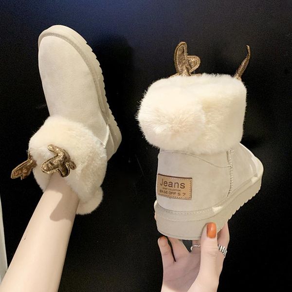 cute elk horn snow boots women's fur boots winter plus velvet thick warm all-match student non-slip cotton shoes, Black
cute elk horn snow boots women's fur boots winter plus velvet thick warm all-match student non-slip cotton shoes, Black