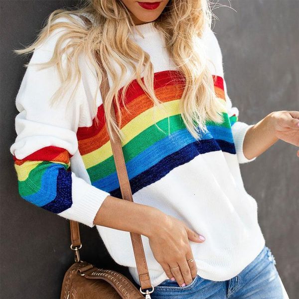 rainbow strips sweater women o neck white pullover casual ribbed sweaters female 2021 autumn knitwear silk lady pullovers, White;black
rainbow strips sweater women o neck white pullover casual ribbed sweaters female 2021 autumn knitwear silk lady pullovers, White;black