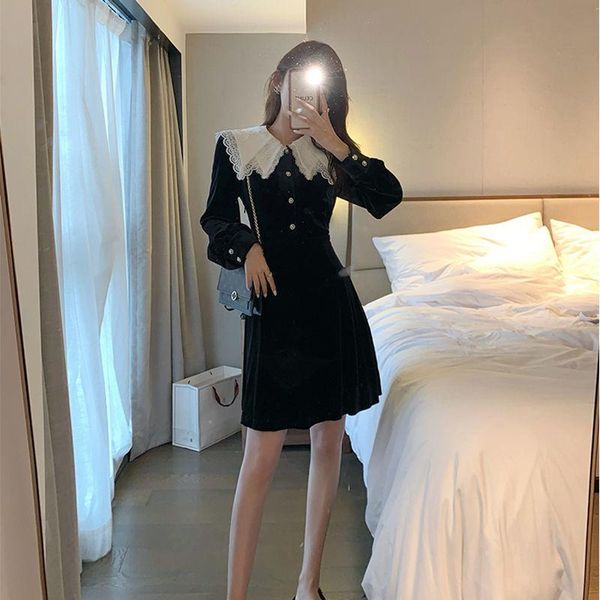 casual dresses women 2021 spring autumn vintage velvet midi dress female long sleeve lace collar ladies fashion elegant vestido f119, Black;gray
casual dresses women 2021 spring autumn vintage velvet midi dress female long sleeve lace collar ladies fashion elegant vestido f119, Black;gray
