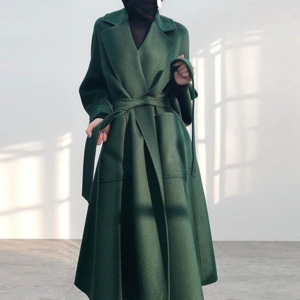 new korean wavy double faced wool coat in autumn and winter 20211, Black
