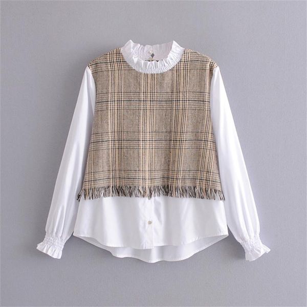 women's blouses & shirts autumn 2021 stand collar long sleeve twill soft tweed small fragrance splicing shirt burr decoration layer top, White
women's blouses & shirts autumn 2021 stand collar long sleeve twill soft tweed small fragrance splicing shirt burr decoration layer top, White