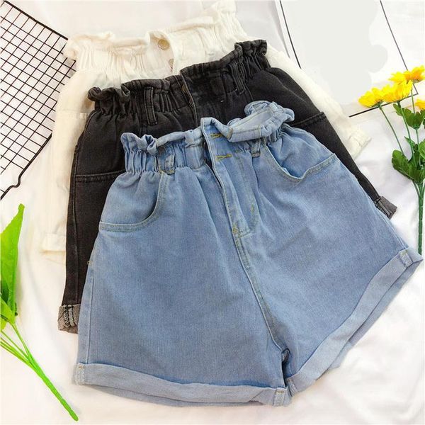 women high-waisted shorts loose casual ruffles denim short jeans women summer wide leg light blue elastic waist denim shorts1, White;black
women high-waisted shorts loose casual ruffles denim short jeans women summer wide leg light blue elastic waist denim shorts1, White;black