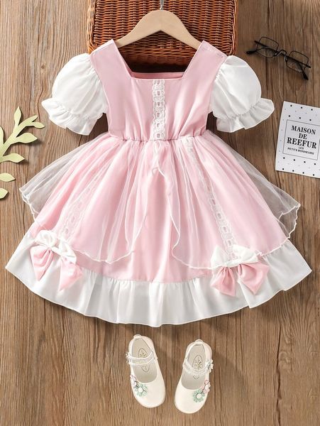 toddler girls puff sleeve square neck bow front contrast mesh dress she, Red;yellow
toddler girls puff sleeve square neck bow front contrast mesh dress she, Red;yellow