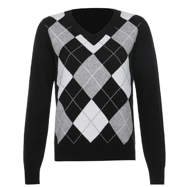 plaid women sweater fashion knitted v neck black grey white autumn winter female retro clothing chic vintage long sleeve, White;black
plaid women sweater fashion knitted v neck black grey white autumn winter female retro clothing chic vintage long sleeve, White;black