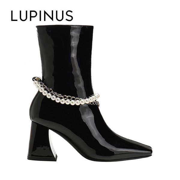 lupinus design pearl chain winter ankle boots for women 2020 new fashion square toe women high heel ankle boots, Black
lupinus design pearl chain winter ankle boots for women 2020 new fashion square toe women high heel ankle boots, Black