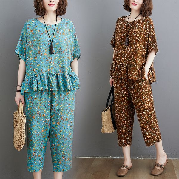 fat mm 2-piece women's summer new artistic and silk cotton silk small floral round neck short sleeve + capris women's suit yojad y, Gray
fat mm 2-piece women's summer new artistic and silk cotton silk small floral round neck short sleeve + capris women's suit yojad y, Gray