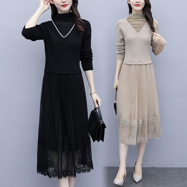 womens knit lace plus size dress winter autumn long casual to-line sleeve dressed lfol, Black;gray
womens knit lace plus size dress winter autumn long casual to-line sleeve dressed lfol, Black;gray