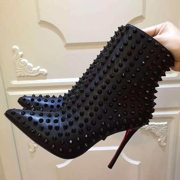 classics women high heel boots with rivets shoes thin heel redbottom pointed toe women's boots dust bag, Black
classics women high heel boots with rivets shoes thin heel redbottom pointed toe women's boots dust bag, Black