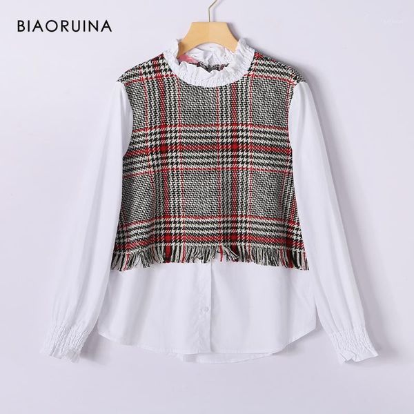 biaoruina women's tweed patchwork tassels fashion all-match shirt long sleeve ruffled collar girls sweet blouse streetwear1, White
biaoruina women's tweed patchwork tassels fashion all-match shirt long sleeve ruffled collar girls sweet blouse streetwear1, White