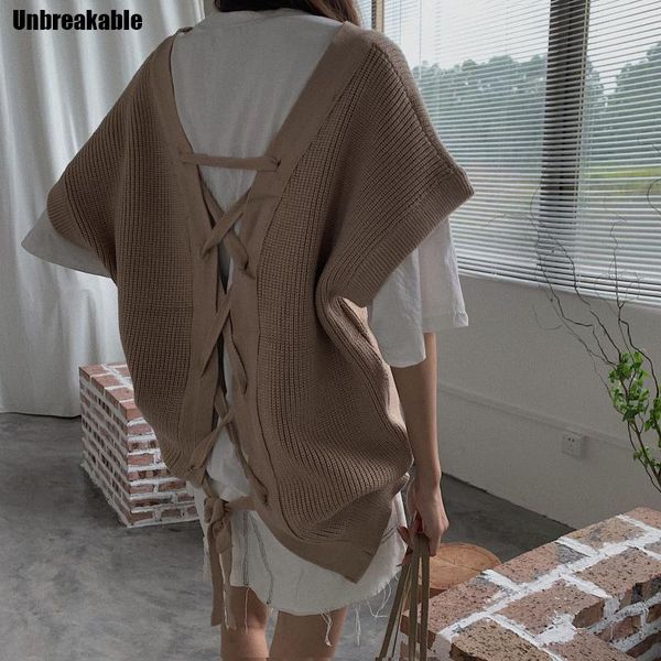autumn winter korean sweater for women v neck streetwear back lace up pullover knitted sleeveless jumper 2021, White;black
autumn winter korean sweater for women v neck streetwear back lace up pullover knitted sleeveless jumper 2021, White;black