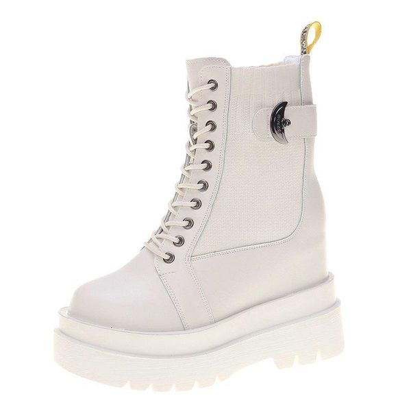 women leather boots autumn winter female fashion platform boots woman 10.5cm internal increase lace up ankle, Black
women leather boots autumn winter female fashion platform boots woman 10.5cm internal increase lace up ankle, Black