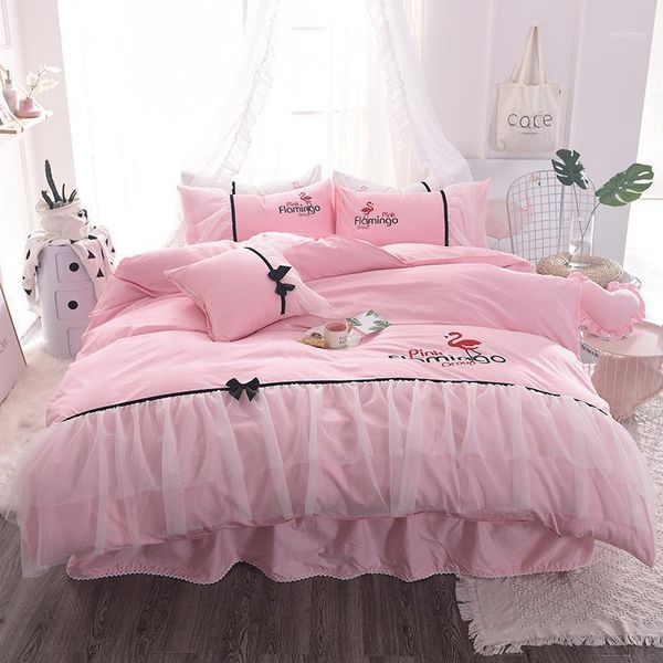 100%cotton simple bow lace princess bedding set 4pcs full  king size bird flamingo bed skirt set mr1 
100%cotton simple bow lace princess bedding set 4pcs full  king size bird flamingo bed skirt set mr1