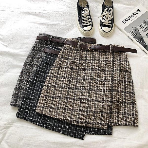 2020 korean irregular lady mini skirt autumn sweet high waist a-line skirt vintage casual women plaid with sashes, Black
2020 korean irregular lady mini skirt autumn sweet high waist a-line skirt vintage casual women plaid with sashes, Black