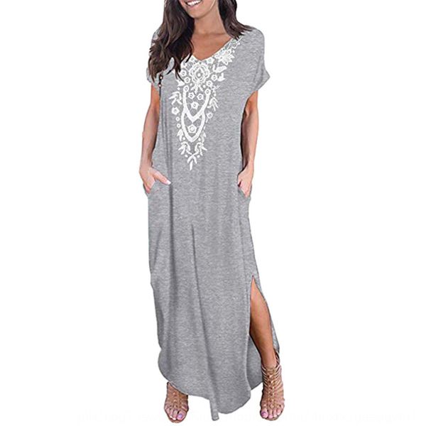 2019 v-neck lace short sleeve pocket split 2019 v-neck dress dresslace dressshort sleeve pocket split dress mhdf5, Black;gray