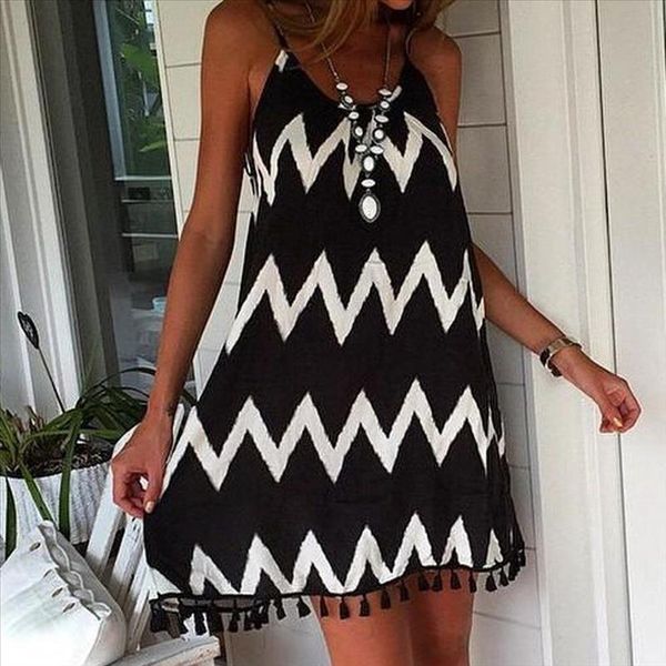 2019 women wave pattern tassel strap sleeveless holiday dress women summer plus size beach loose mini dress sundress q40, Black;gray
2019 women wave pattern tassel strap sleeveless holiday dress women summer plus size beach loose mini dress sundress q40, Black;gray