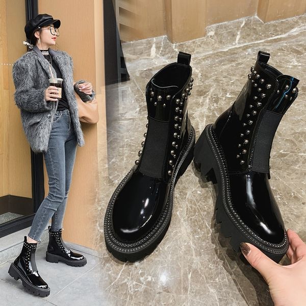 2020 short of natural leather stretch rivet foot platform round toe decorations high heels slip on more cool ankle boots oyy0, Black
2020 short of natural leather stretch rivet foot platform round toe decorations high heels slip on more cool ankle boots oyy0, Black