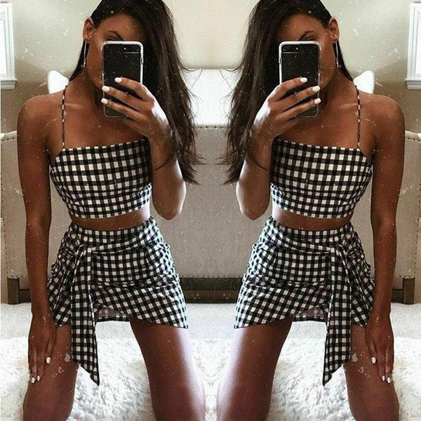 2019 women two pieces crop shorts skirt set sleeveless plaids outfit summer jumpsuit clubwear, Gray
2019 women two pieces crop shorts skirt set sleeveless plaids outfit summer jumpsuit clubwear, Gray