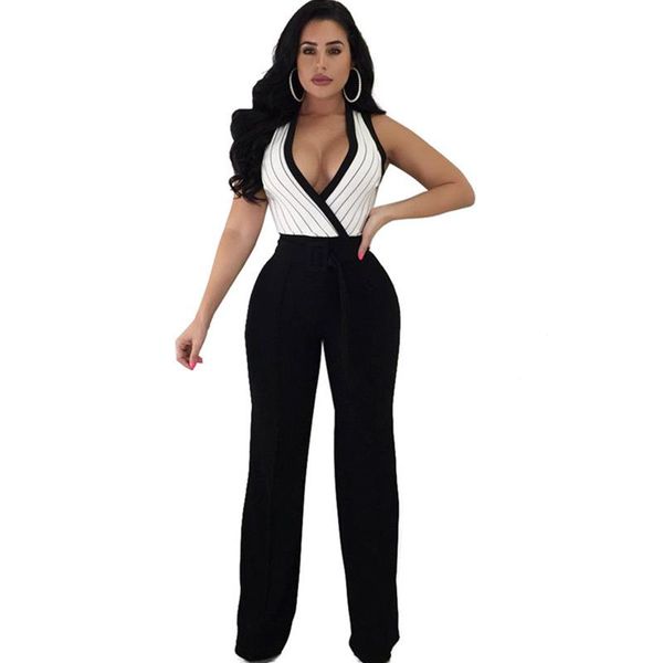 women's jumpsuits & rompers 2021 women elegant black formal and v-neck sleeveless loose wide leg pants party club overalls with belt, Black;white
women's jumpsuits & rompers 2021 women elegant black formal and v-neck sleeveless loose wide leg pants party club overalls with belt, Black;white