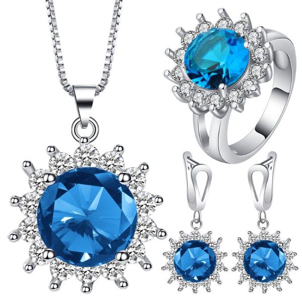 bright sky blue cubic zirconia sun flower desgin jewelry sets elegant necklaces earrings rings jewelry for women accessories, Silver
bright sky blue cubic zirconia sun flower desgin jewelry sets elegant necklaces earrings rings jewelry for women accessories, Silver